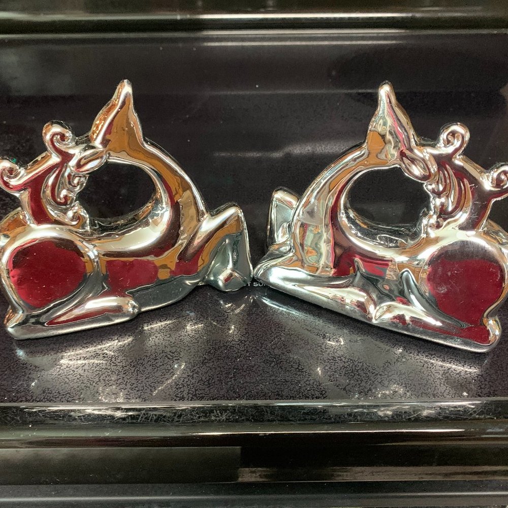 Pair of Silver Christmas Reindeers